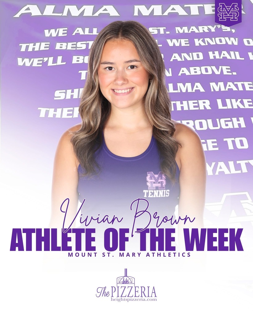 ​image of female student-athlete in uniform on top of purple and white background