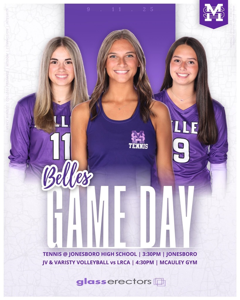 ​image of three female student-athletes in uniform on top of purple and white background