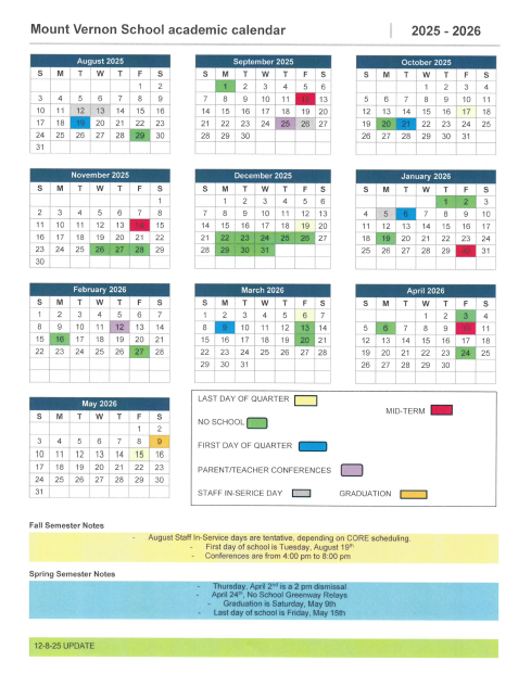 School Calendar Update
