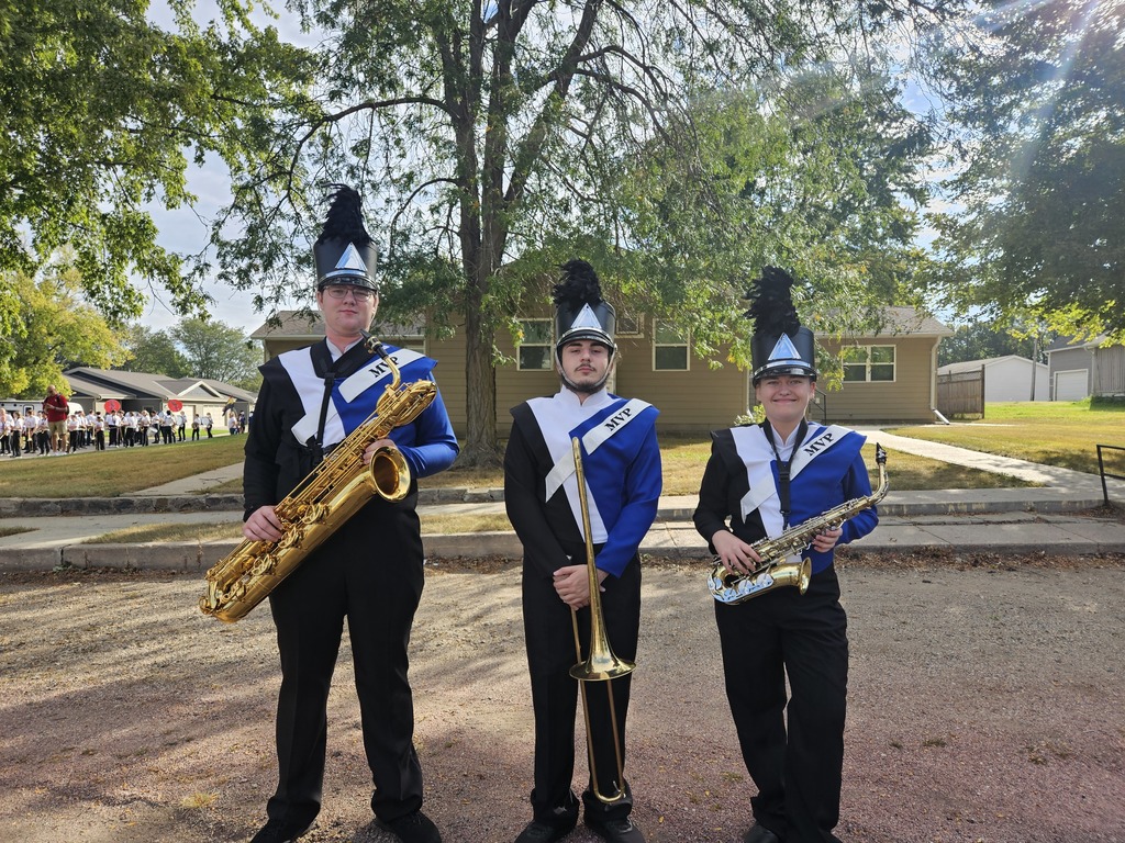 Last Marching Band Parade for these Seniors in Menno!  Ethan Estabrook, Bryson Tollefson, and Haidlee Hanson
