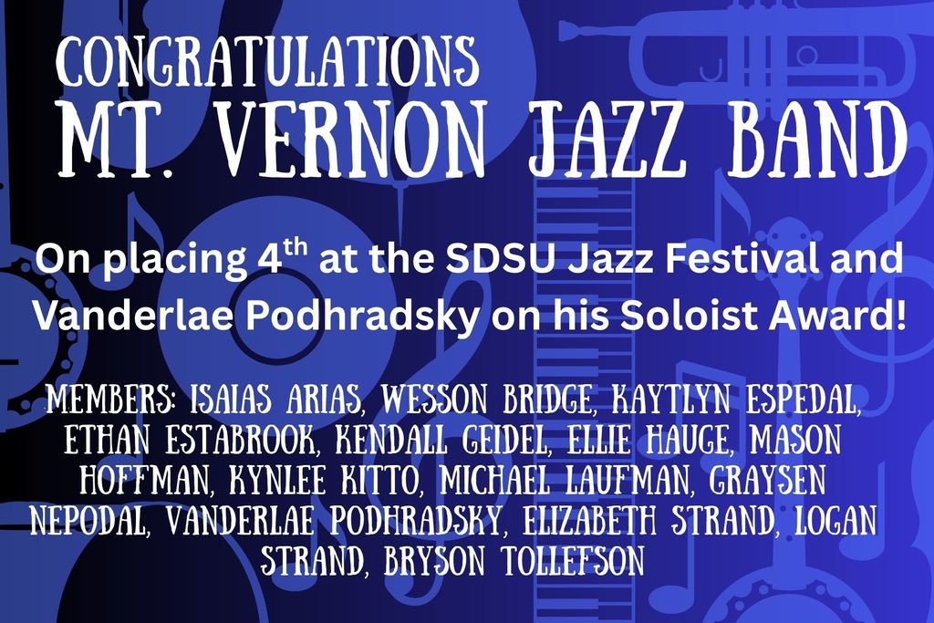 Last week Thursday, 7-12 grade jazz students traveled to Brookings to participate in the SDSU Jazz Festival. 