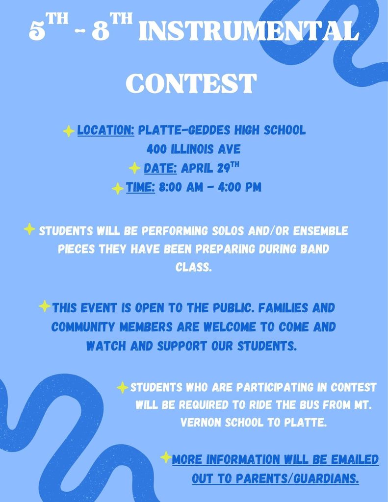 5th-8th Instrumental Contest April 29th in Platte, SD