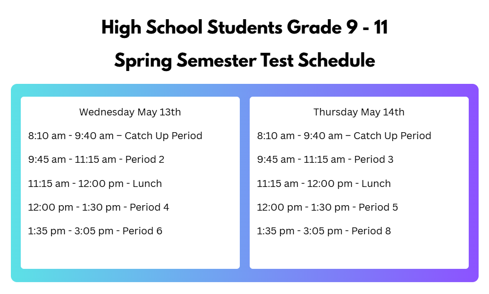 Semester Test Schedule