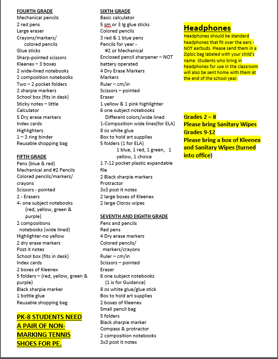 School Supply List