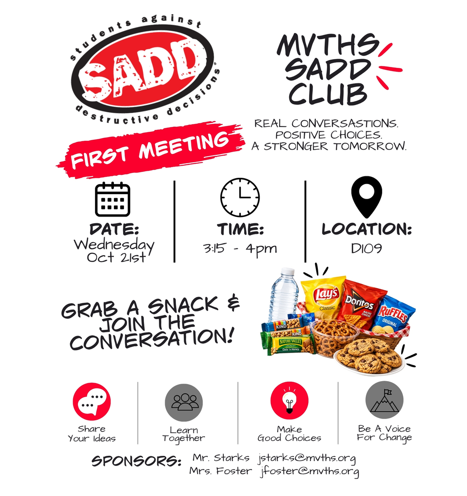 SADD 1st Meeting is Oct. 21st in D109