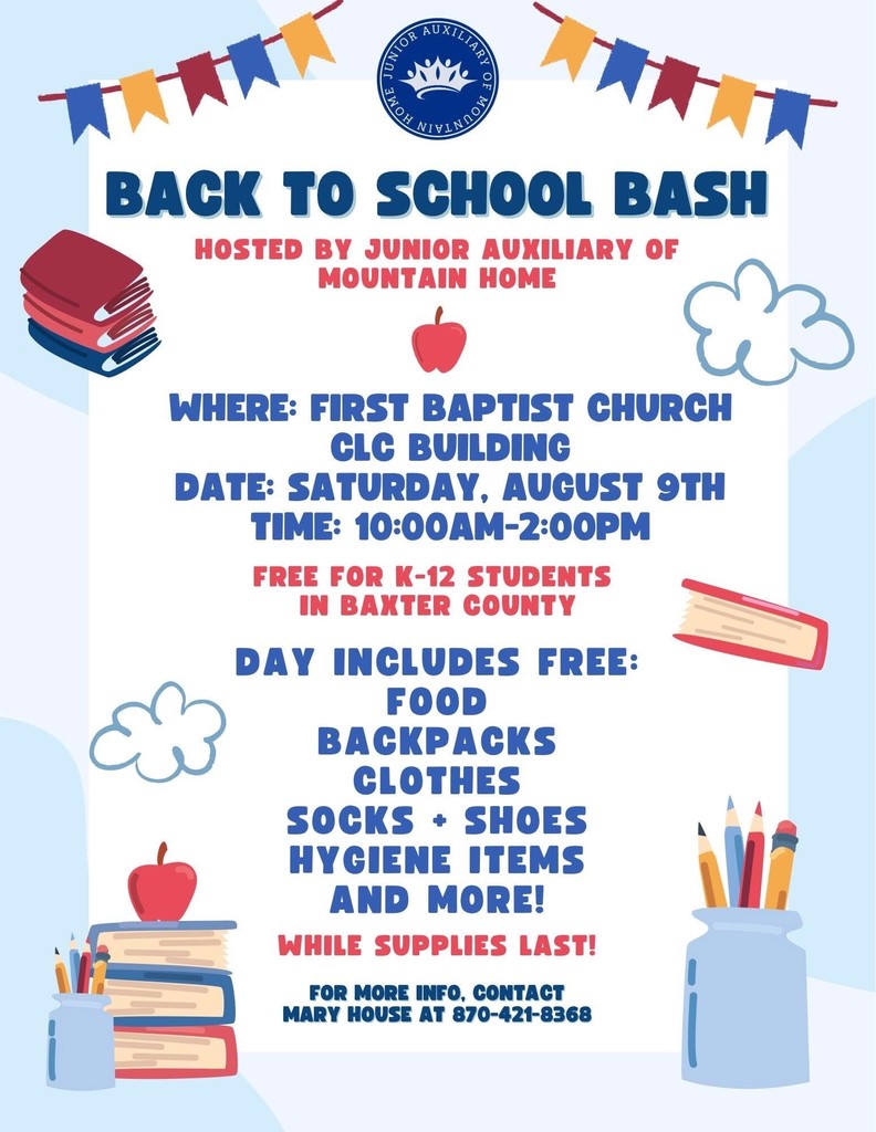 JA back to school bas at FBC on Saturday, August 9 from 10-2.
