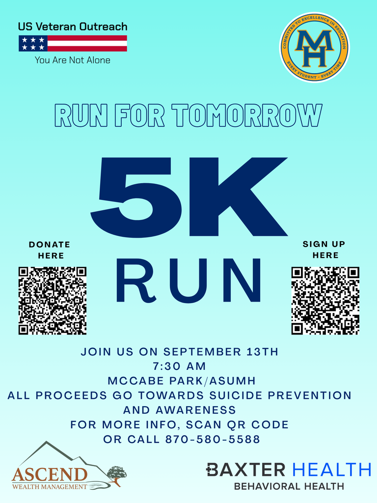 5k run sepember 13 at 7:30 at McCabe park. Call 870-580-5588