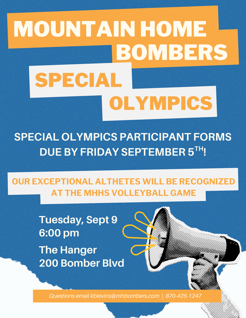 special olympic athletes honored on tuesday september 9 at 6 pm in the hanger. Participant forms due by September 5. Call Kaitlin at 425-1247 with questions.