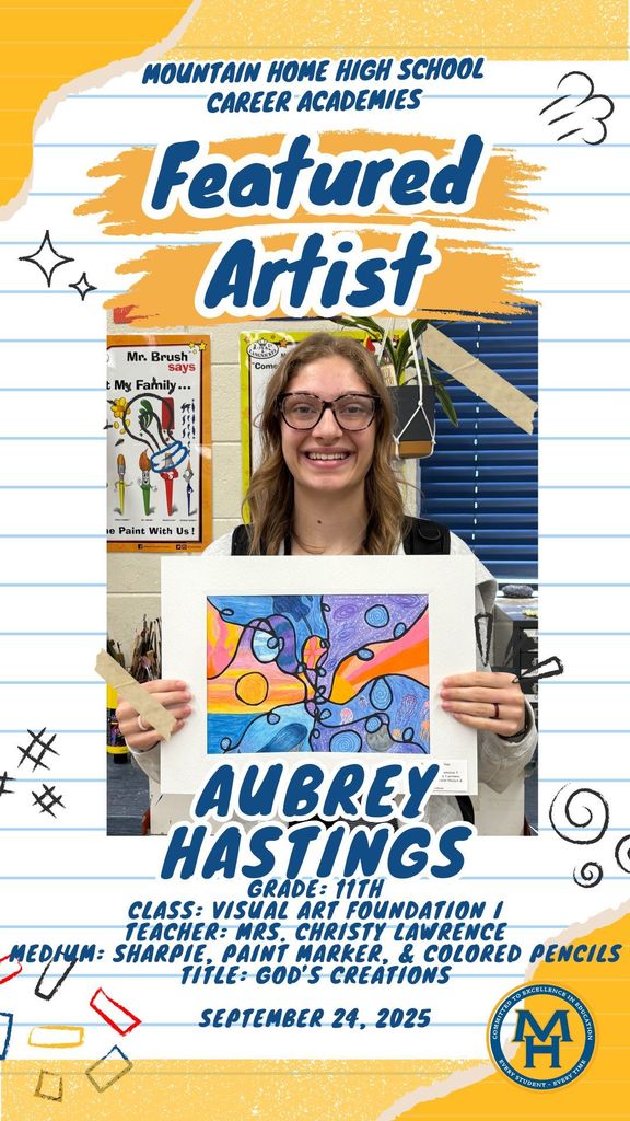 a girl holding her colored pencil artwork abstract