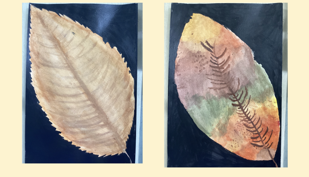 a painting of a fall leaf