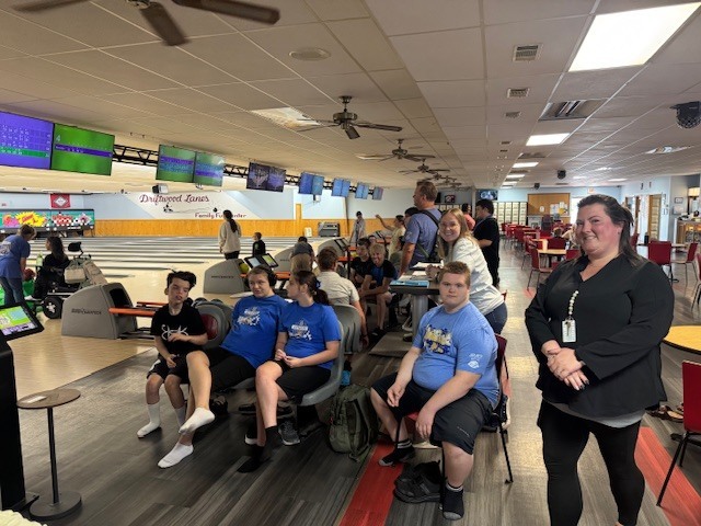 students at the bowling alley