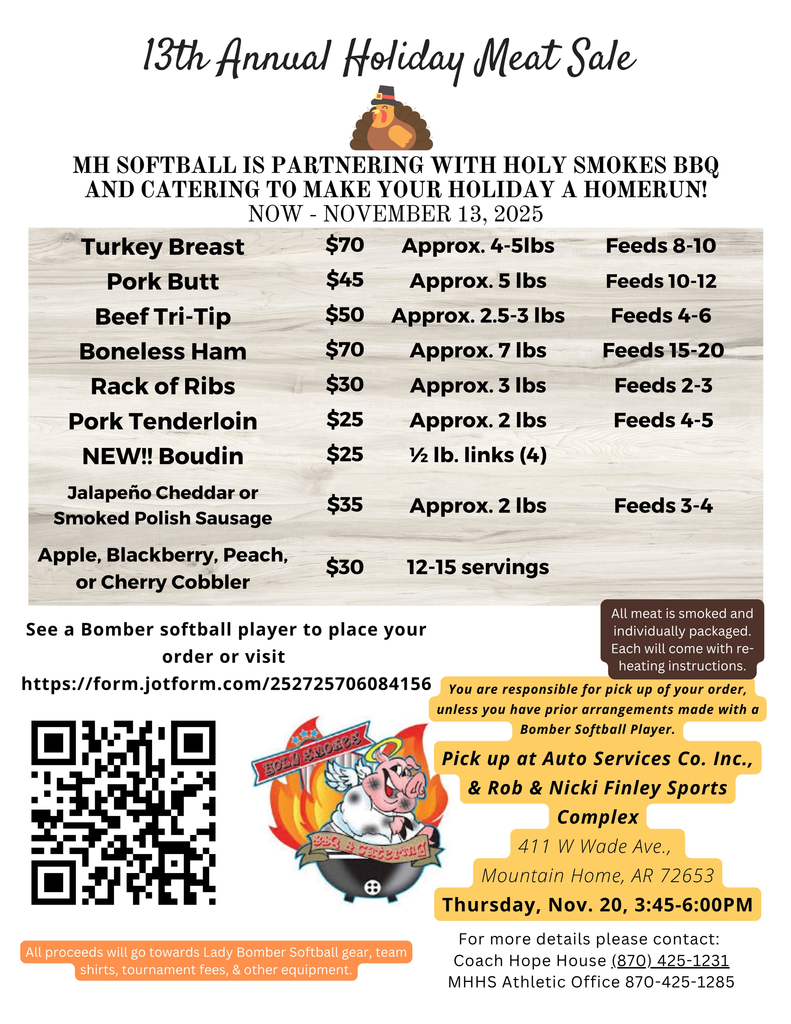 13th annual holiday meat sale. Call Hope House at 425-1231 for questions about dates and pricing.