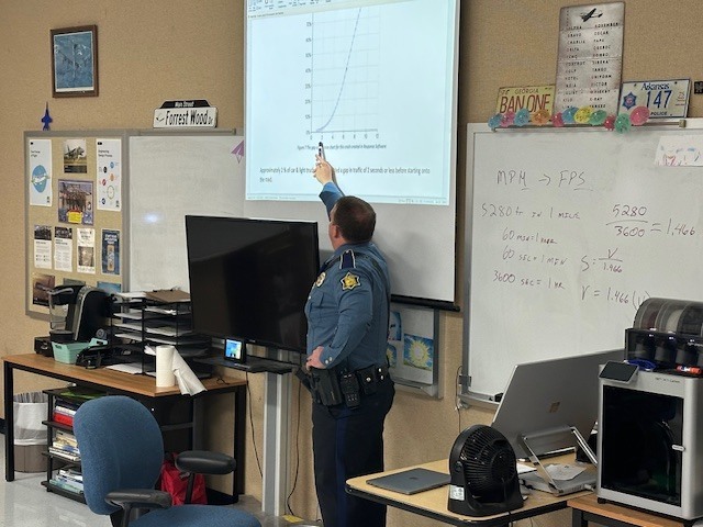 Cop presenting to students
