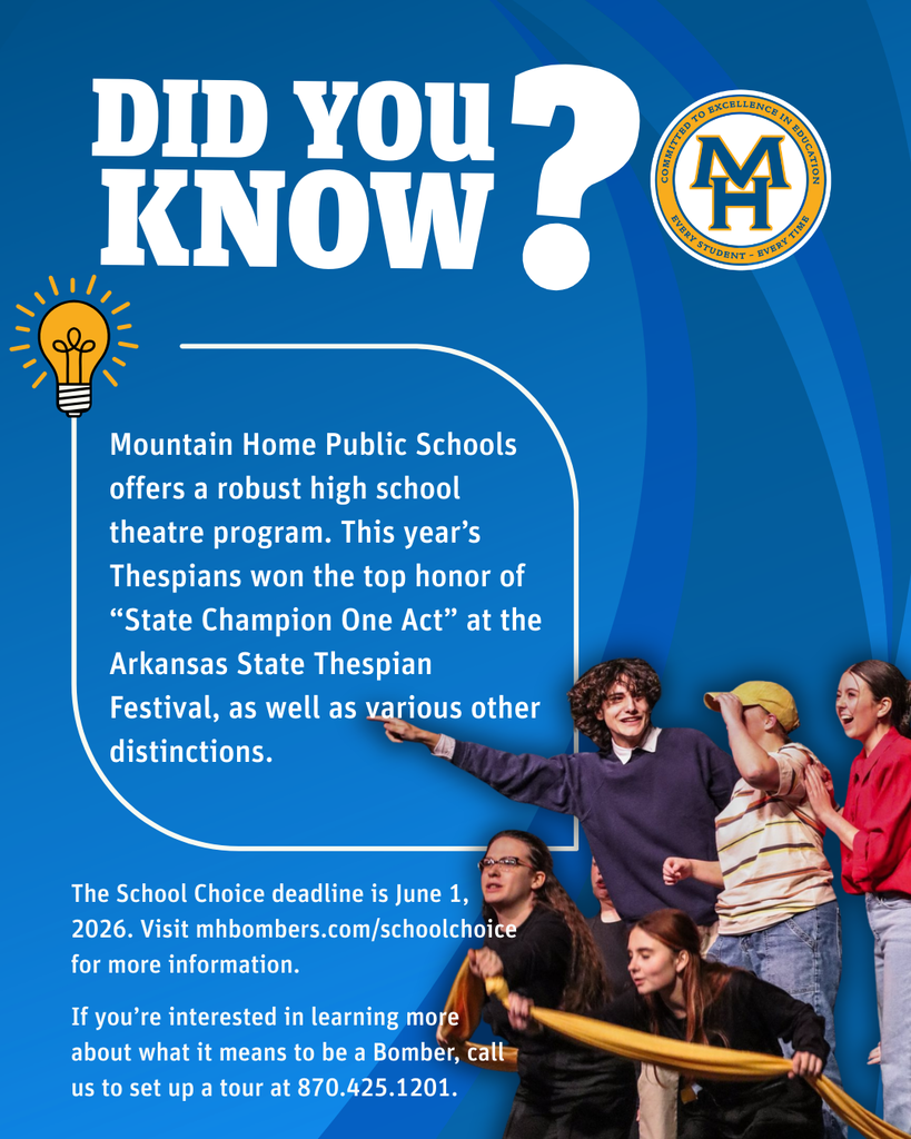 The School Choice deadline is June 1, 2026. Visit mhbombers.com/schoolchoice for more information. If you’re interested in learning more about what it means to be a Bomber, call us to set up a tour at 870.425.1201.