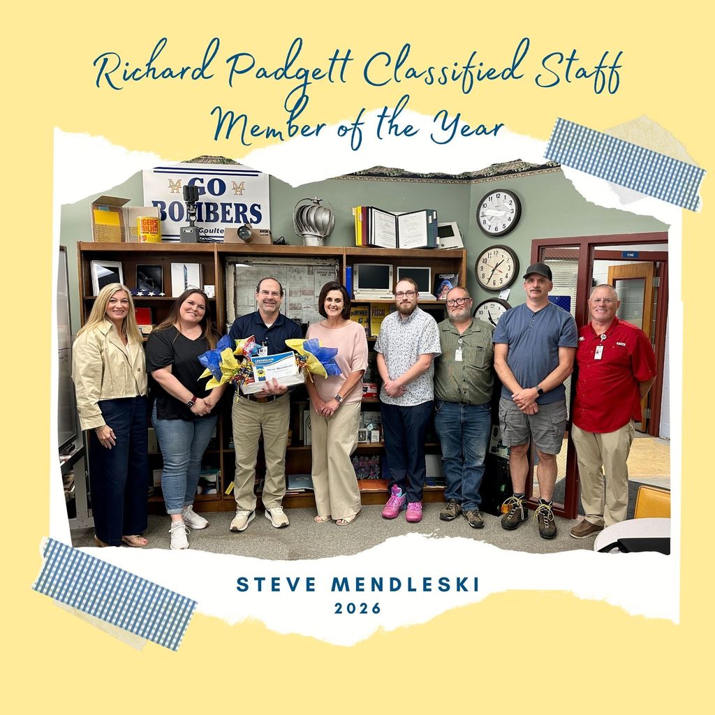 Steve Mendleski and the technology department with his Richard Padgett Classified Staff Member of the Year award