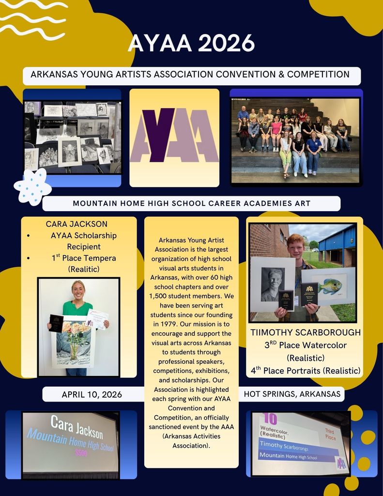Students Cara Jackson and Timothy Scarborough placed in artistic competitions at AYAA (Arkansas Young Artists Association)  Convention and Competition.