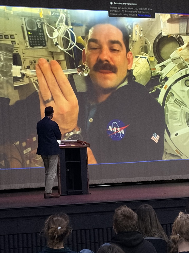 School Board Member, Mr. Scott Booth, hosting a live meeting with NASA Astronaut Jack Hathaway
