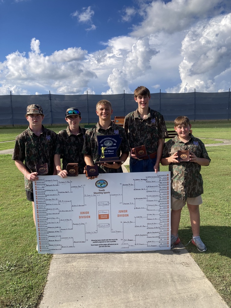 Mountain Home’s junior trapshooting squad—Benson Hopper, Case Hardin, Luke Hopper, Wyatt Bourg, and Austin Still with the state bracket and 3rd place trophy