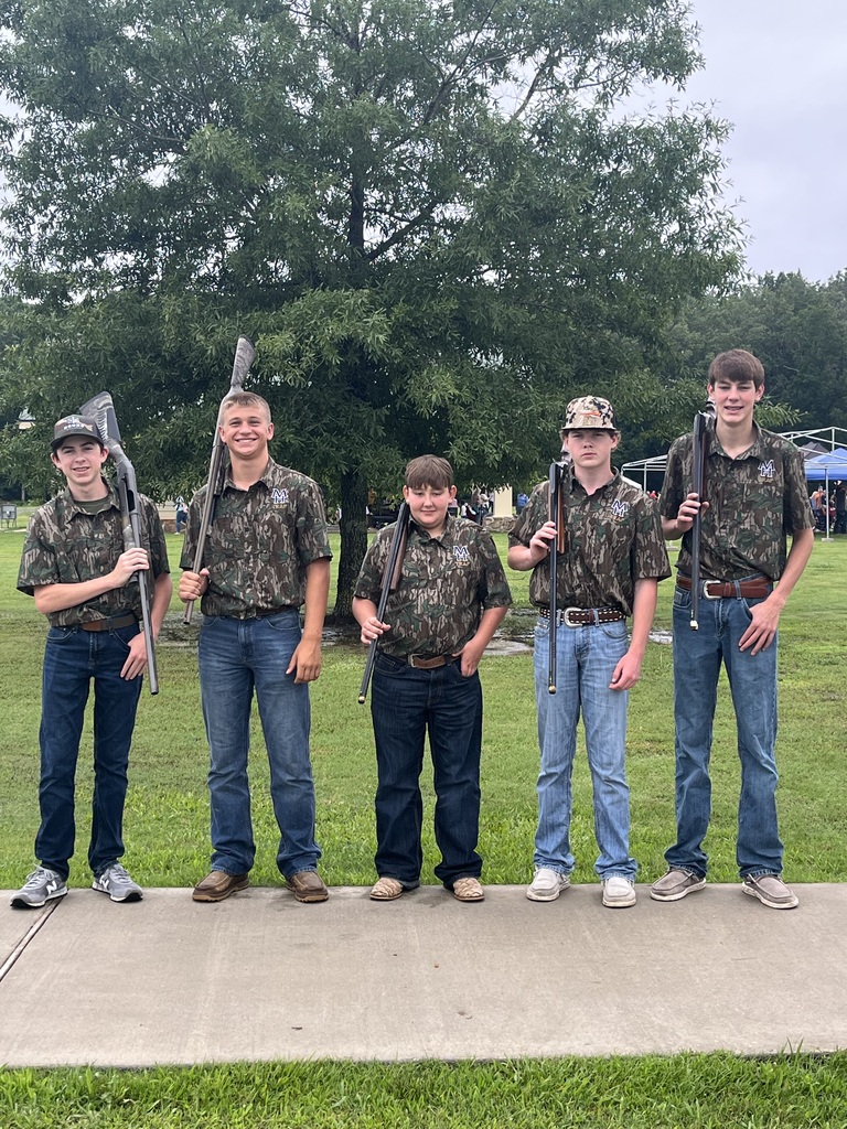 Mountain Home’s junior trapshooting squad—Benson Hopper, Case Hardin, Luke Hopper, Wyatt Bourg, and Austin Still