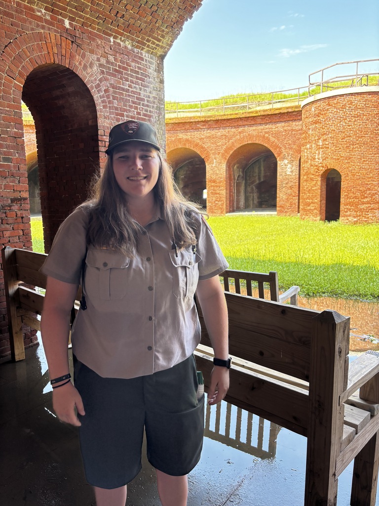 Jordan Campbell giving tours of Fort Massachusetts on Ship Island