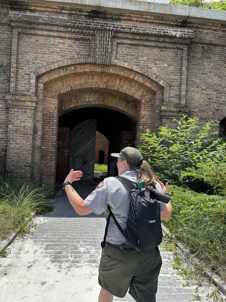 Jordan Campbell giving tours of Fort Massachusetts on Ship Island