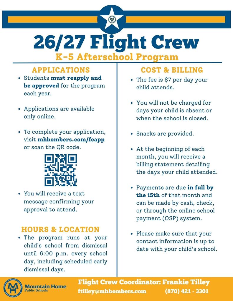 Flight Crew After School Program Applications can be found at mhbombers.com/fcapp
