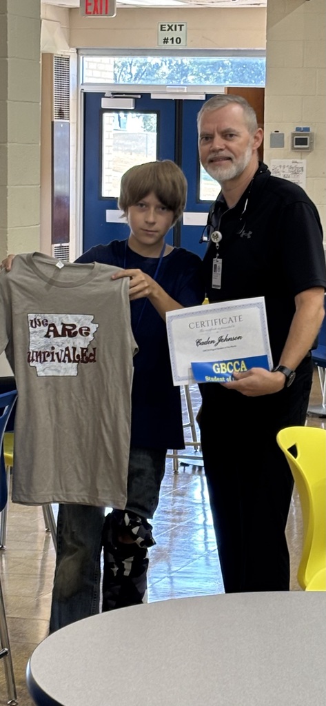 GBCCA Student of the Month for August Caden Johnson & GBCCA Principal Mr. Rose