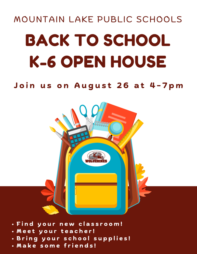 Aug 26 is Our K-6 Back to School Open House