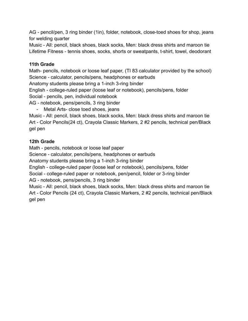 2025-2026 School Supply Lists