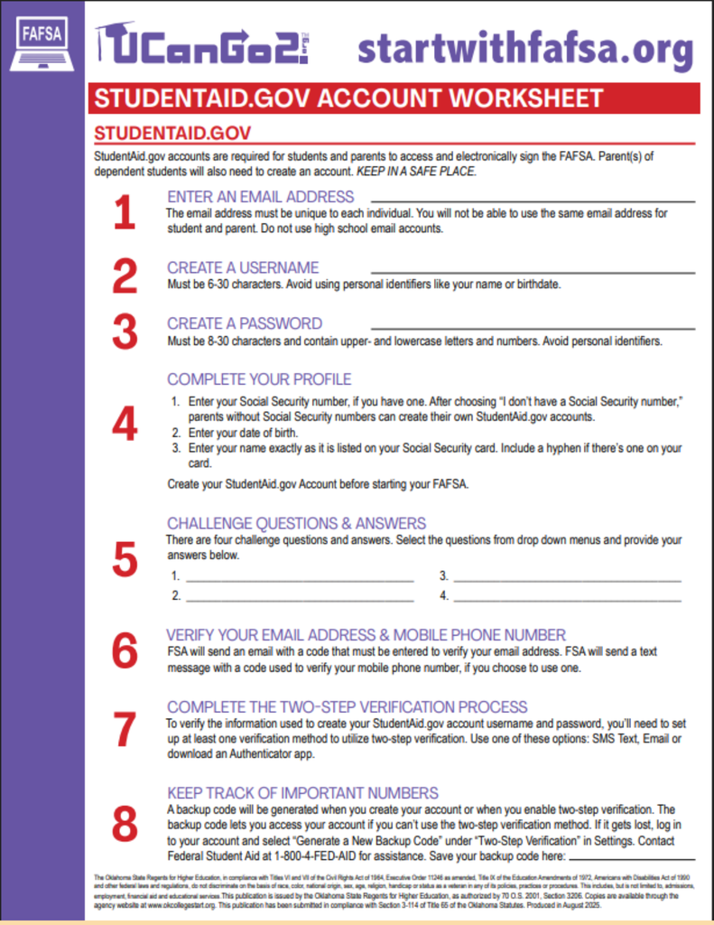 STUDENTAID.GOV Account Worksheet