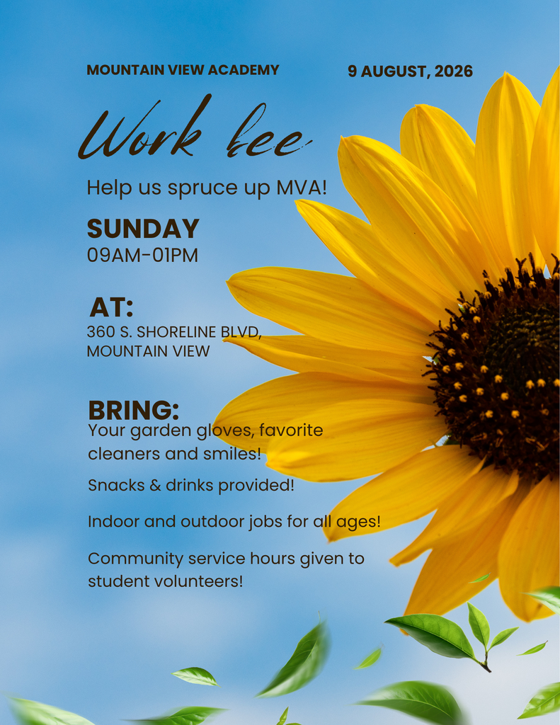 You're Invited to Our School Work Bee!  Help us get MVA ready for an exciting new school year! We invite all parents, students, alumni, church members, and friends of our school to join us for our School Work Bee. on Sunday, August 9 from 1am to 1pm. Thank you for partnering with us as we prepare for another year of learning, faith, and fellowship. 