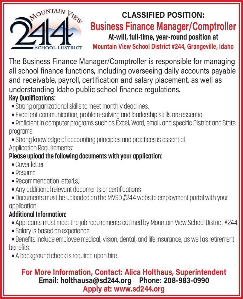 Infographic about Business Finance Manager position opening