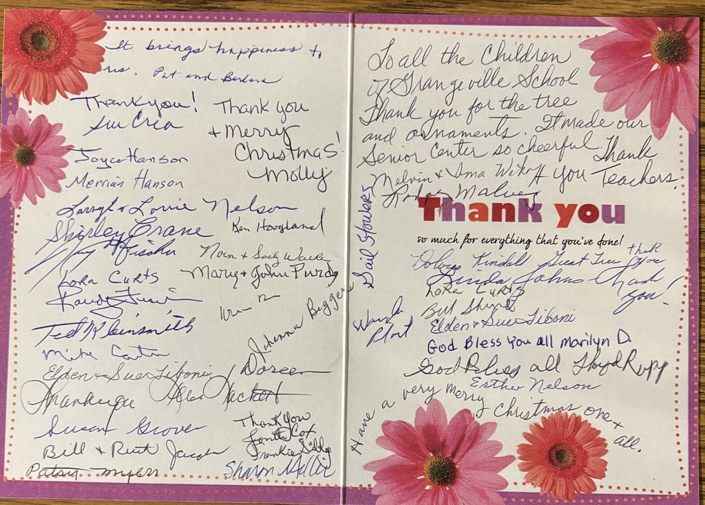 Thank you card signatures