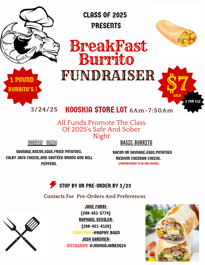 2025 Senior Class Breakfast Burrito Fundraiser Flyer