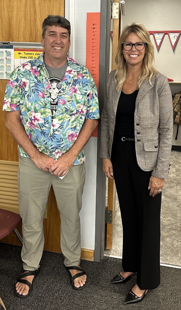 Superintendent Critchfield with 3rd grade teacher Mr. Tosten