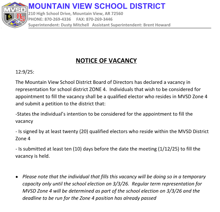 Notice of Vacancy