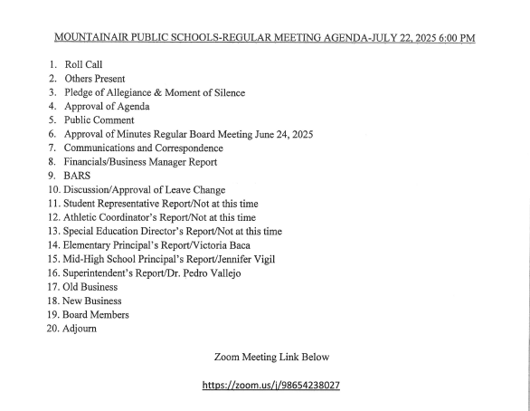 Board Meeting Agenda