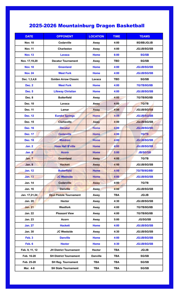 Basketball Schedule