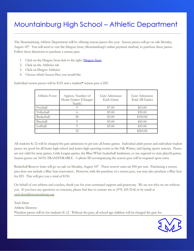 Letter from Coach Dean