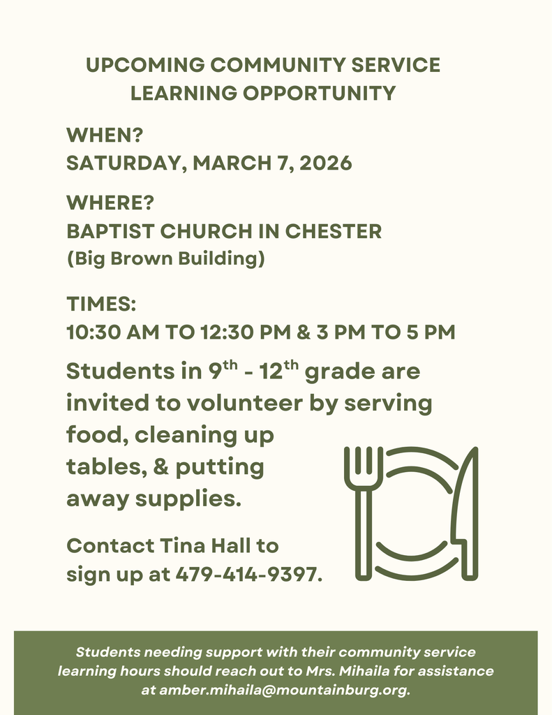 Community service learning opportunity to volunteer at Chester Baptist Church on Saturday, March 7, 2026.