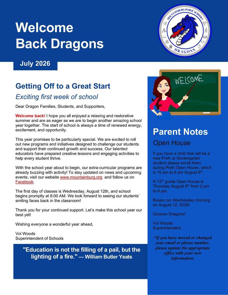 July 2026 Newsletter from Mr. Woods