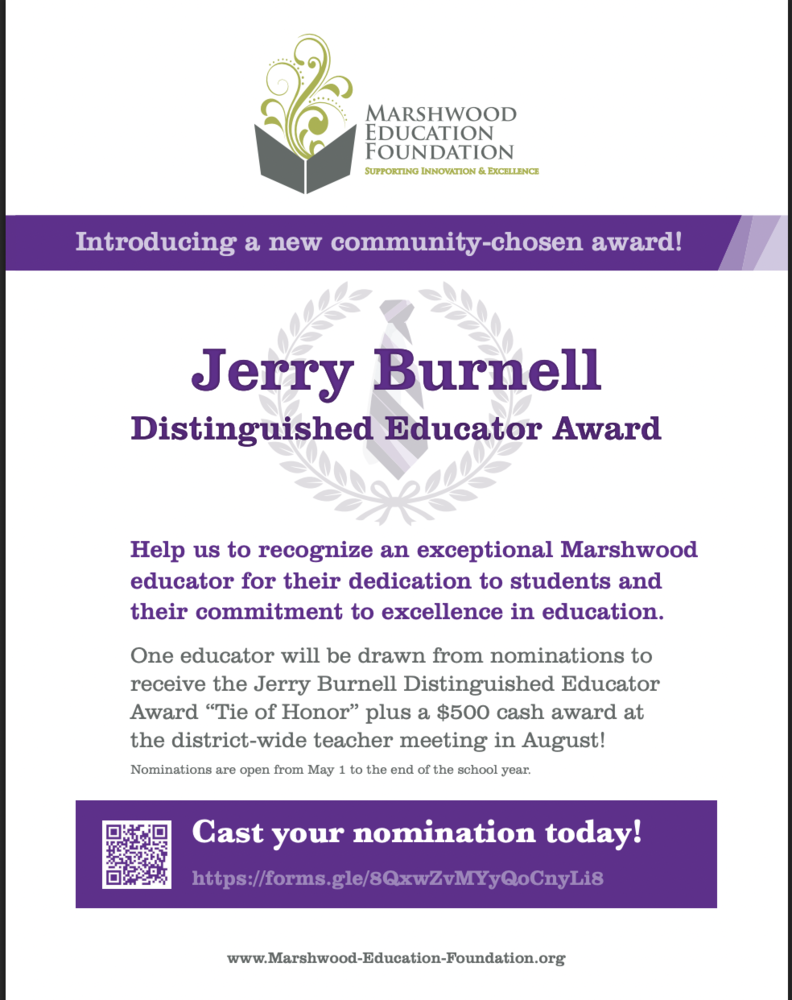 Nominations for Principal Jerry Burnell DISTINGUISHED EDUCATOR AWARD