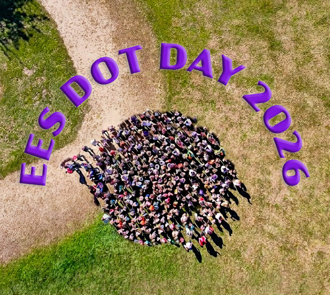 Students from Eliot Elementary school form a school-wide dot to celebrate Dot Day. The image has text on it saying "EES Dot Day 2026"