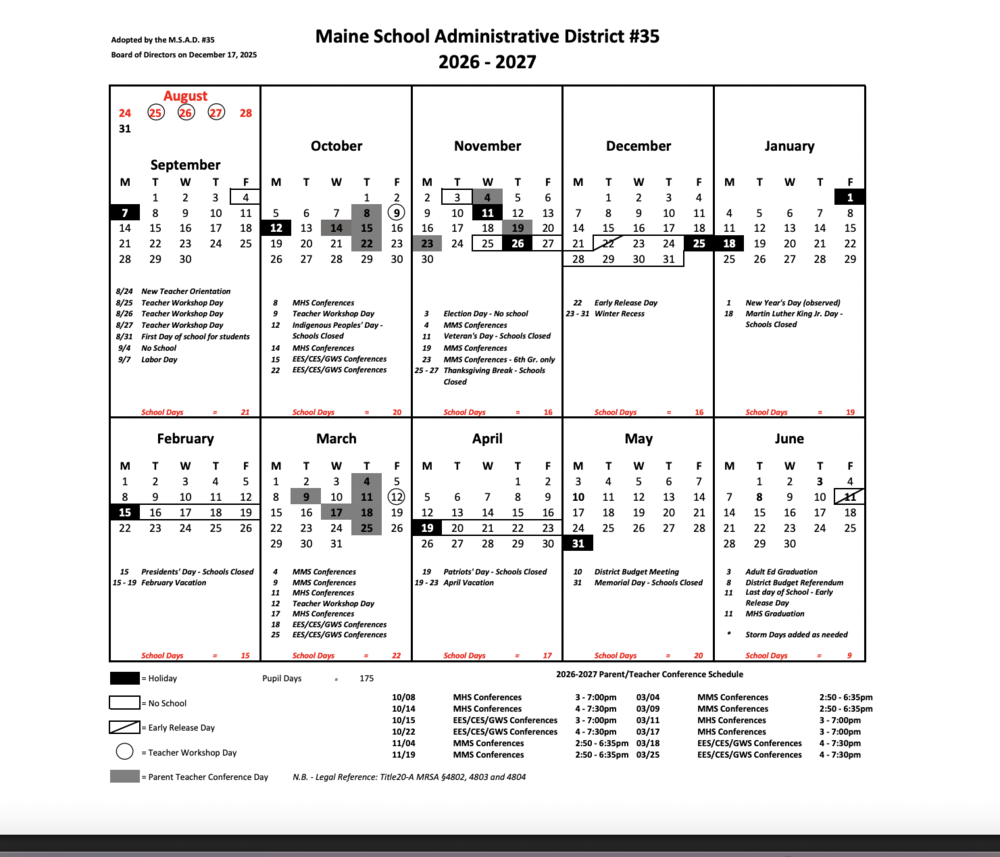 26/27 School Calendar