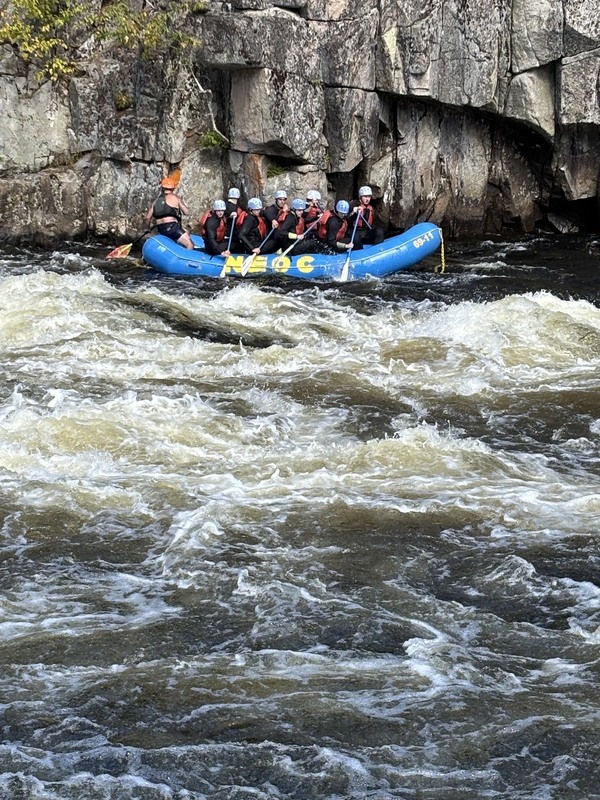 Marshwood High School students navigate white water rapids during a trip to the Penobscot River
