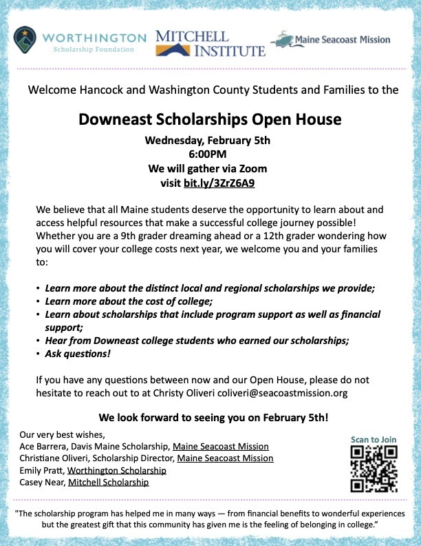 Scholarship Flyer with information on how to join the Open House