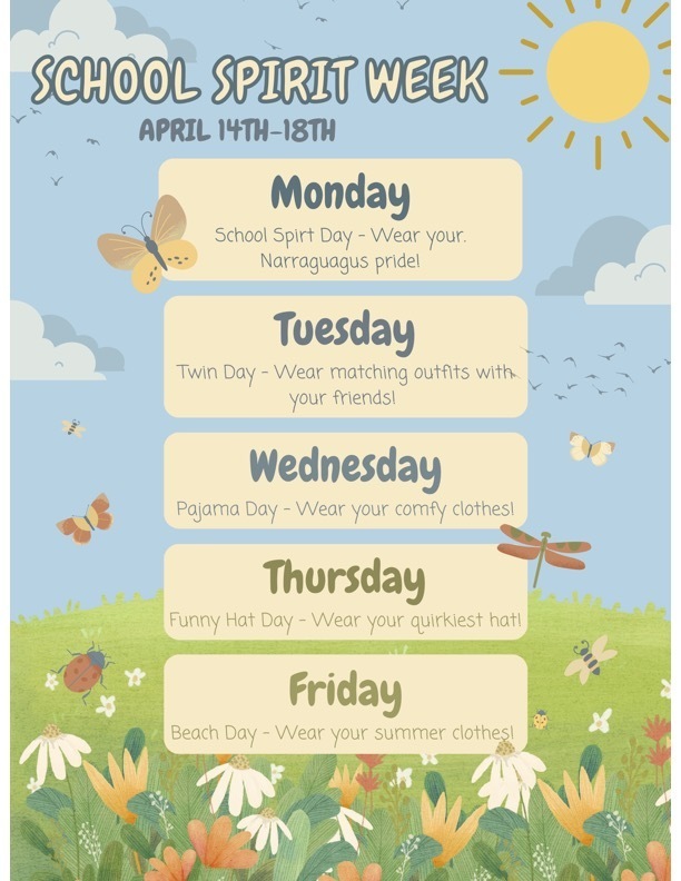 Spirit Week poster with themes for each day