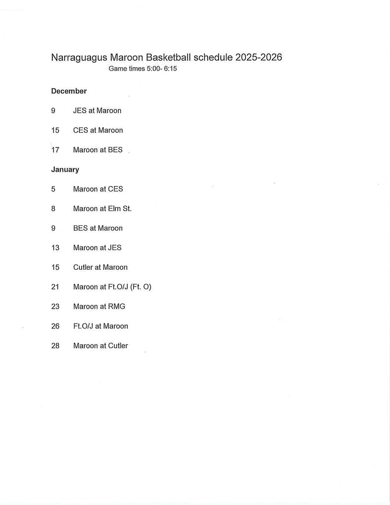 Maroon Basketball Schedule