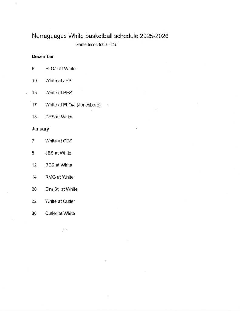 White Basketball Schedule