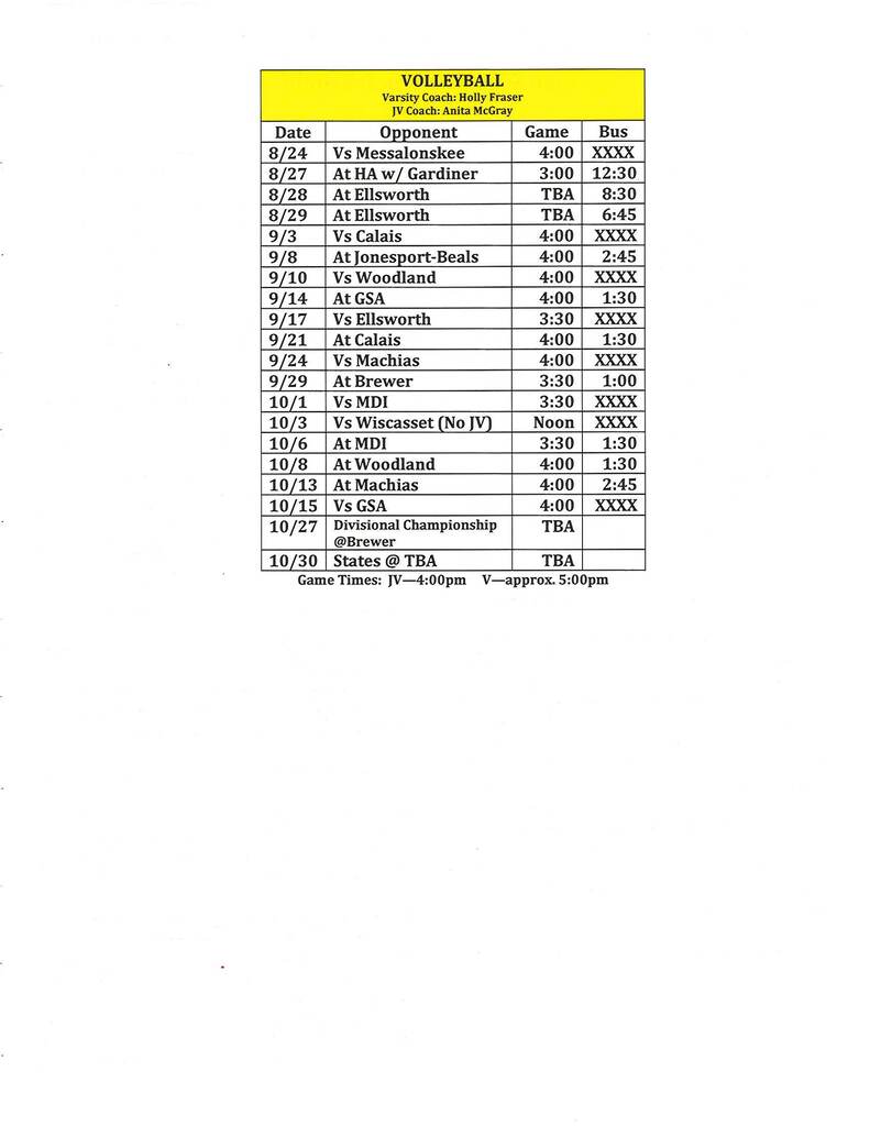 Narraguagus High School Sports Schedule Fall 2026